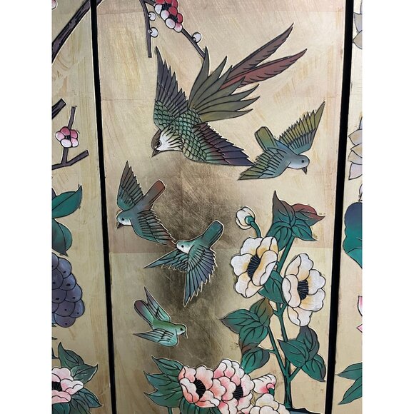 Vintage 1950's Oriental Asian Chinioiserie Gold Coromandel 4 Panel Screen Divide - Picture 4 of 10